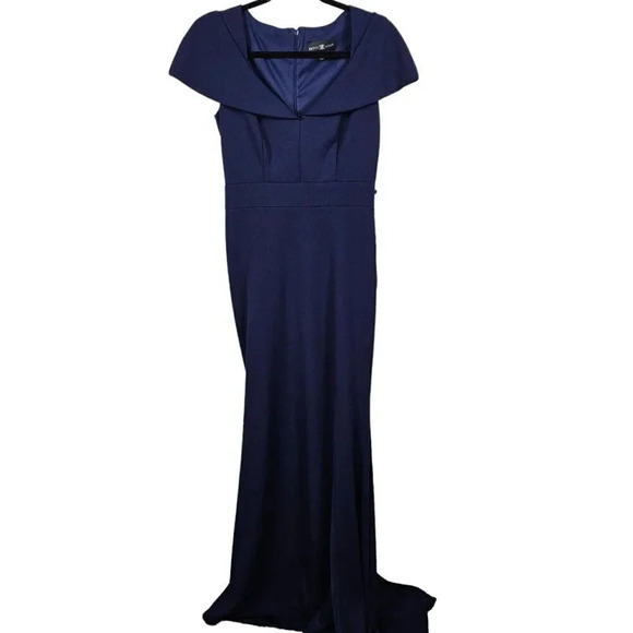 Betsy & Adam Blue Cap‎ Sleeve Full Length Gown Dress Slit Size 6 NWT New - Picture 2 of 11